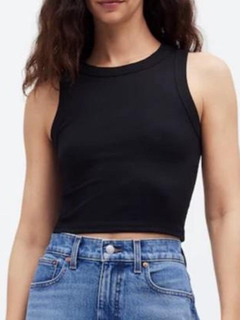 Madewell Crop Ribbed Tank Top - Black